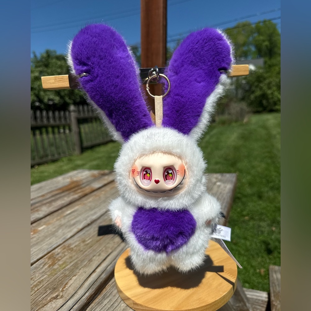 Purple & White Labubu Plush Bunny Keychain Soft Fluffy  Small Pets Accessories